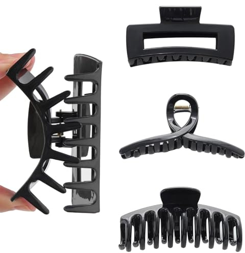 TESGADGETS 3 Stück große Haarspangen in verschiedenen Ausführungen für Damen, starker Halt, rutschfestem Silikon, weich und angenehm zu tragen, Schwarz