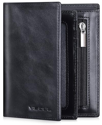 VISOUL Portefeuille Homme Cuir Véritable Format Vertical avec Porte-Monnaie, Portefeuilles Porte-Cartes en Cuir pour Homme avec Blocage RFID et 11 Fentes pour Cartes-Noir