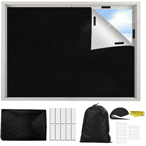 Tela Opaca para Ventanas, 200x146cm Estores Opacos sin Taladrar, 100% Estores Opacose Adhesivos Portátiles Cortinas para Anti-Ultravioleta, Anti-mirón, Protección Solar, Aislamiento Térmico