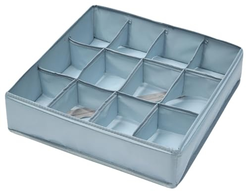 HIAKDOFT Organizer Pieghevole per Biancheria Intima 12 Scomparti Scatola Porta Calzini in Poliestere Grigio Chiaro Divisore per Cassetti Salvaspazio per Armadio e Casa