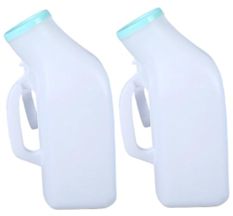 Orinatoio per uomo 2 pezzi 1200 ml Bottiglia di pipì portatile a prova di fuoriuscita di plastica spessa con maniglia del coperchio per ospedale da viaggio Bianco - Orinatoio per uomo Bottiglie di