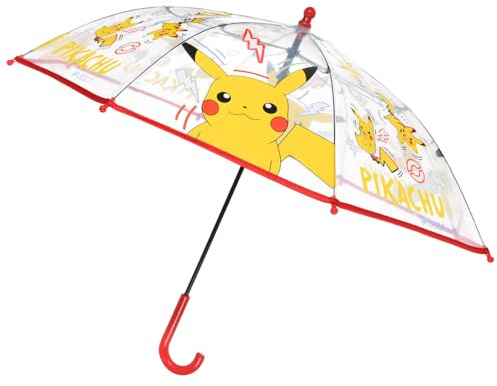 CARTOON Ombrello bambini Pikachu Pokémon trasparente POE 73 cm apertura manuale manico curvo rosso impermeabile