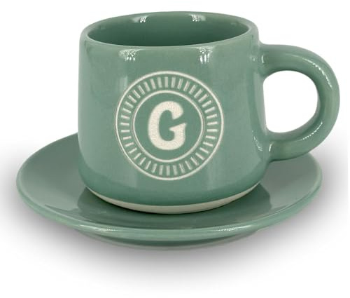 CLEARCO Tazzina da caffè personalizzata con piattino e scatola - Lettera G