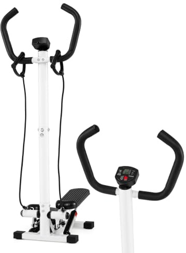 COSTWAY Stepper Fitness Appartement avec Guidon Bandes de Résistance | Appareil Step Hydraulique Silencieux à Hauteur Réglable avec Écran LCD pour Entraînement Complet du Corps, 40x33x117 cm