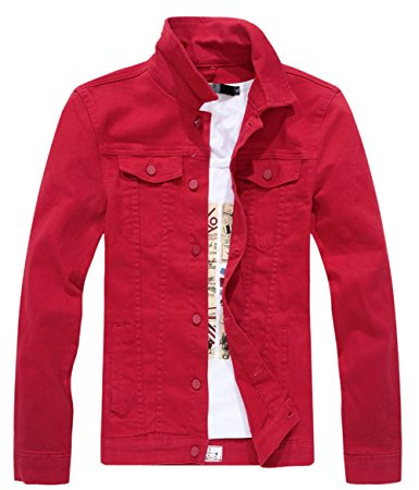 DSDZ Men`s Classic Slim Fit Motorcycle Denim Jacket Coat Red US L(Asian 4XL)