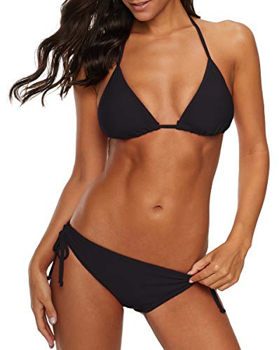 American Trends Women's String Triangle Halter Bikini Set - Two Piece Swimsuit with Adjustable Ties, Removable Pads & Quick-Dry Fabric for Beach Pool