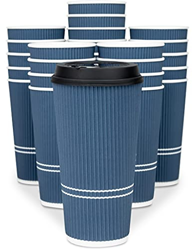 Glowcoast To Go Coffee Cups With Lids - 22 oz Disposable Coffee Cup With Lid. Large Togo Travel Paper Ripple Hot Cups Insulated For Hot, Cold Beverage Drinks, No Sleeves Needed (50, Royal Blue)