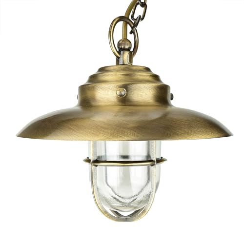 Licht-Erlebnisse Hängelampe Außen Echt-Messing Antik IP54 D:23cm für Garten Terrasse Überdach E27 Maritim Aussenleuchte Hängeleuchte Pendellampe Außenlampe