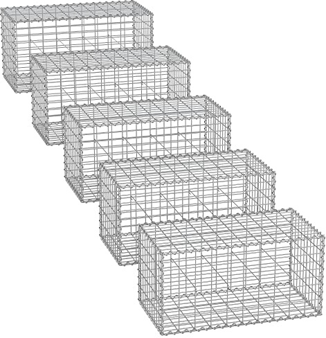 SONGMICS Gabion Baskets, Metal Gabion Cages with 5 x 10 cm Mesh for Stones, Galvanised, Garden Decor Wall Partition, 100 x 50 x 50 cm, Set of 5, Silver GGB555V1