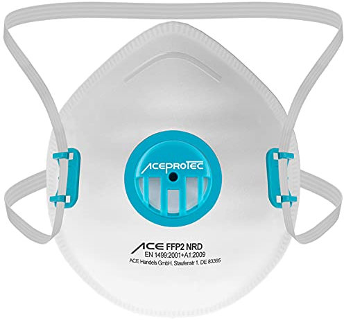 ACE 10 maschere ProTec FFP2 – Maschera antipolvere usa e getta con valvola – EN 149 – Maschera antipolvere contro polvere di legno e metallo