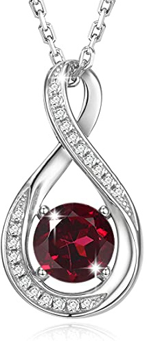 GEMLANTO 925 Sterling Silver Necklace Infinity Created Garnet January Birthstone Necklaces for Women Birthday Anniversary Valentines Day Jewellery Gifts for Women Girls Mum
