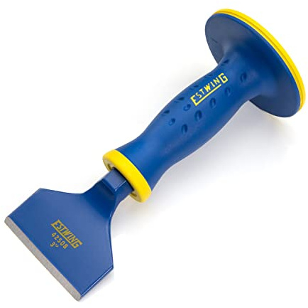 Estwing 3-Inch Wide Hex Shaft Masonry Chisel with Protective Hand Grip Guard (42508)