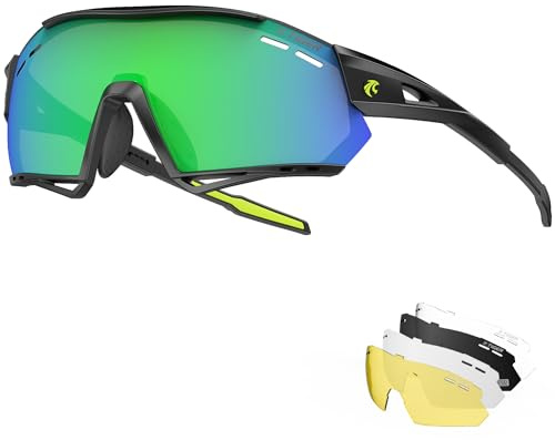 X-TIGER Occhiali Da Ciclismo,Polarizzati per TR90 Occhiali Bici MTB Con 5 Lenti intercambiabili per Ciclismo Corsa Pesca Guida (EXS03-5)