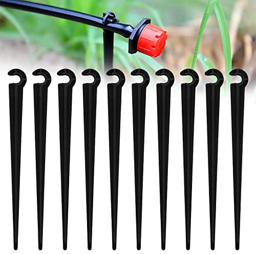 Pinsheng 100 Pezzi Pali di Supporto per irrigazione a Goccia, Supporto per Tubo Irrigazione Picchetti in Plastica, Micro-Drip Supporto Tubo per 4/7mmTubo da Giardino
