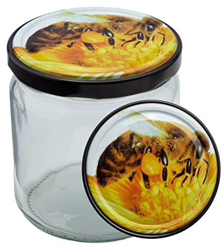 Twist-Off-Honiggläser (36 Stk) mit Metalldeckel (500g) (Deckel: Biene)