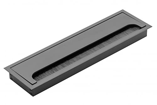 DOJA Barcelona | 2 Kabeldurchfuhrung Fur Schreibtisch Schwarz | Rechteckige Kabelorganisation | 280 * 80mm | Aus Aluminium | Kabeldurchlass | Tisch durchlass | Tisch Loch | Schreibtischmanagement