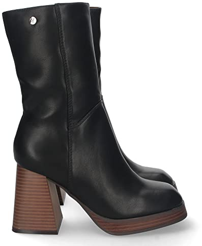 shoes&blues.es 68143-Botin de Tacon Ancho para Mujer, con Estampado Liso, Tachuela en Cana, y Cierre de Cremallera, Otono Invierno 2022. Talla 40 Negro
