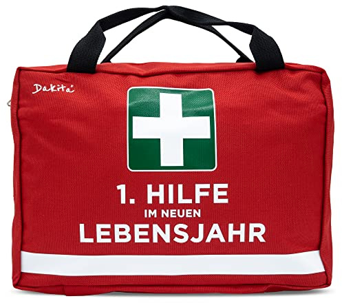 Dakita Erste-Hilfe Tasche zum Geburtstag – Lustiges Geschenk für Männer & Frauen - Als Verpackung für persönliche Kleinigkeiten – 28×18×8 cm – rot – ohne Inhalt