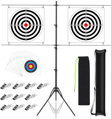 BOOSTEADY Paper Target Stand with 10 Clips,10 Bullseye Targets,Shooting Target Stand for BB gun, Airsoft and Pellet Target Practice Adjustable