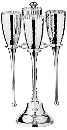 EDZARD Set de 4 flûtes à champagne Didi, avec support, martelées, argentées, hauteur 32 cm