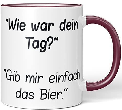 JUNIWORDS Tasse, Wie war dein Tag? Gib mir einfach das Bier, Bordeaux (1009867)