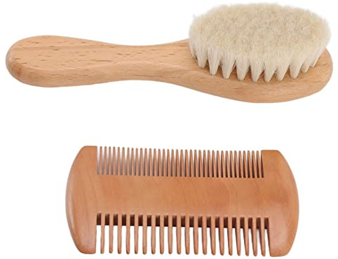 Baby-Haarbürste Und Kamm-Set aus Holz, Baby-Wollbürste Und Neugeborenen-Haarbürste, Zweischneidiger Kamm, Perfekt Für Babypartys Und Haarpflege Für Neugeborene