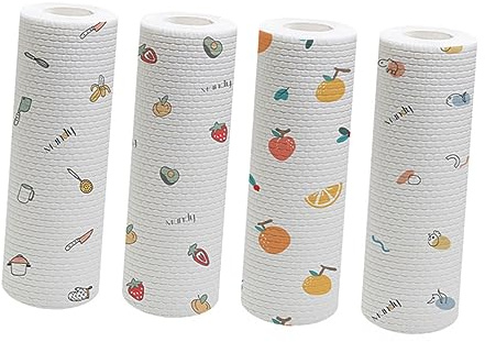 SOLUSTRE Paños de Limpieza Desechables para Cocina y Mesa, Toallas de Cocina de Color Claro No Adhesivas, 4 Unidades, Material de Pulpa de Madera y Poliéster, Limpieza Varios Estilos