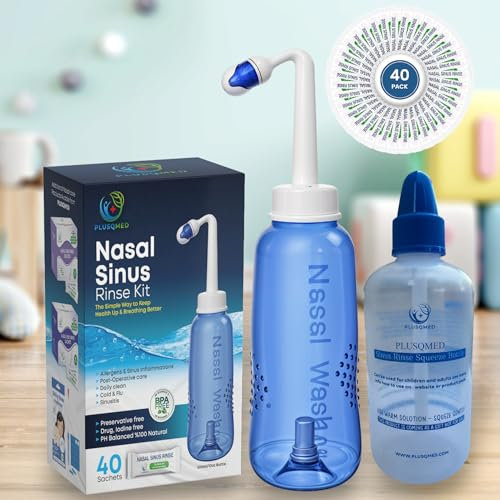 Nasal Rinse Kit – 300ml Bottle + 20 Saline Packets – Neti Pot for Sinus Relief & Nasal Hygiene – PH Balanced, Drug-Free, Preservative-Free – Suitable for Adults & Children 5+