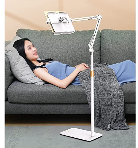 Boden-Buchständer zum Lesen im Bett, höhenverstellbare Kochbuchhalter und Ständer für die Küche, tragbar, aus Metall, Weiß