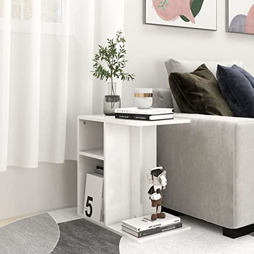 ZEYUAN Beistelltisch, Tabletttisch, Blumenhocker, Nachttisch, Couchtisch, Wohnzimmer, Nightstand, Hochglanz-Weiß 50x30x50 cm Spanplatte