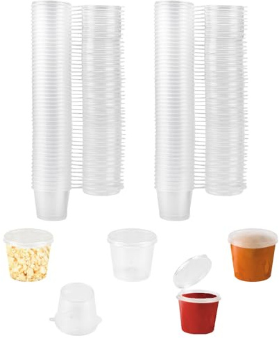 LPAMABA 100 Stück Aufbewahrungsdosen mit Deckel 1oz Frischhaltedosen Auslaufsicher Kleine Plastikbehälter Lagerbecher Behälter Saucenbecher für Soßen, Dips, Gewürze, Mikrowellengeeignet - 25ml
