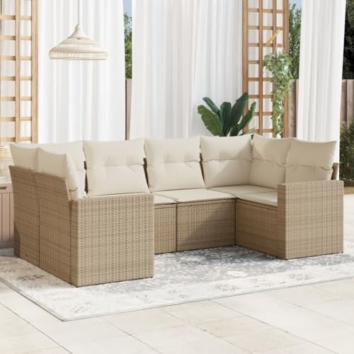 ULUYYUC 6-TLG. Garten-Sofagarnitur, Eckbankgruppe Eckbank Küche Gästebett Stehtisch Geeignet für Balkon Hinterhof Garten Außenbereich mit Kissen Beige Poly Rattan