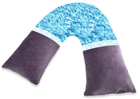 AS AWESLING Geschreddertes Memory Foam V Kissen, V Kissen für Nacken und Schulterschmerzen, Nackenstützkissen zum Schlafen, Körperkissen, V-förmiges Kissen für Erwachsene (Violett-Memory Foam)