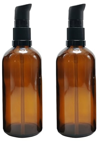 Lot de 2 flacons vides rechargeables de 100 ml en verre ambré avec bouchon à pression noir, distributeur de savon portable, pot de maquillage, conteneurs de voyage pour shampooing, cosmétique,