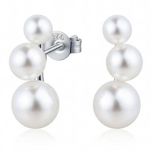 YAMI Damen Perlenohrringe, Perlenohrringe Silber 925, Hypoallergener Ohrringe Perlen mit Süßwasser-/Salzwasser-Zuchtperlen, Schwarz/Weiß, 4–7 mm, Geeignet für Ehefrau oder Mutter