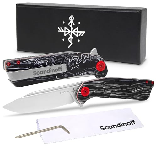 Scandinoff Klappmesser - Einhandmesser - 95mm Klinge - Taschenmesser - Klingenform „Modern SEAX“ - Sandvik 14C28N Stahl - EDC Messer für Outdoor, Wandern, Camping und mehr | Pocketor 95 Nordic Night