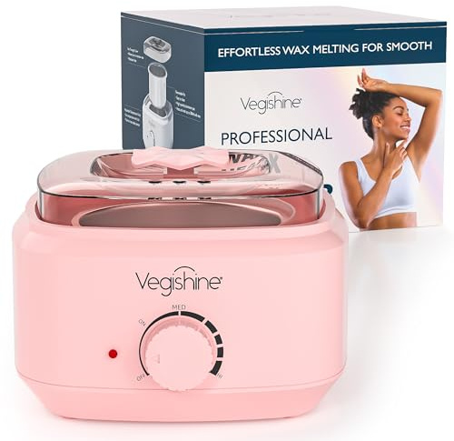 VEGISHINE Wachsbehälter, professioneller Wachserhitzer mit 600 ml abnehmbarem Aluminiumtopf, temperaturverstellbarer Wachswärmer mit durchsichtigem Deckel für Haarentfernungswachs (Rosa)