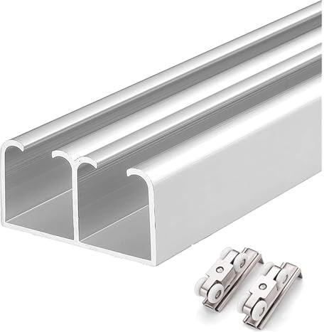 Binario per porta scorrevole Kit For Porta Scorrevole A Scomparsa Con Doppio Binario Interno, 100, 160, 240, 300, 360 E 400 Cm, Binario For Porte A Soffietto, Ante Di Armadi(Silver,120cm/3.9ft)