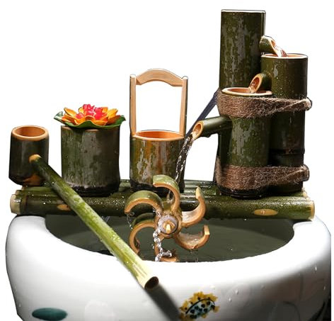 Fontana d'Acqua in bambù a Tre Livelli per laghetto e Giardino, Fontana da Giardino e Decorazione d'Acqua per Balcone e Soggiorno, Giardino Zen per Interni/Esterni, Fontana Ornamentale da gi