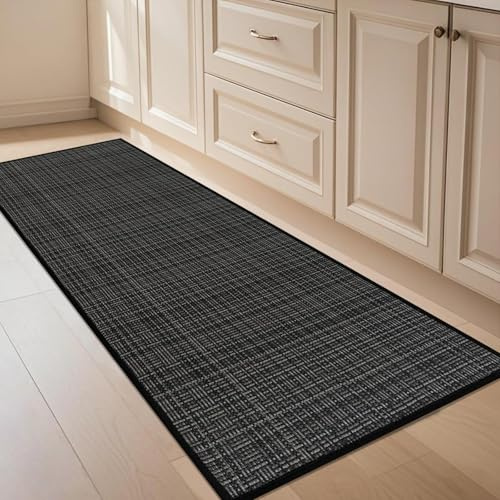 KMVIZI Tapis Cuisine Devant Evier 45x120cm, Jute Tapis de Passage, Tapis Couloir Antidérapant et Lavable Dos en Caoutchouc, pour Couloir, Buanderie, Salle de Bains, Noir