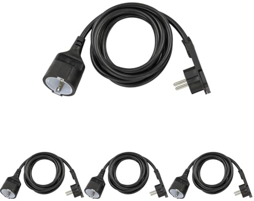 Brennenstuhl Qualitäts-Kunststoff-Verlängerungskabel mit Flachstecker (Verlängerungskabel flach für innen mit 2m Kabel) schwarz (Packung mit 4)