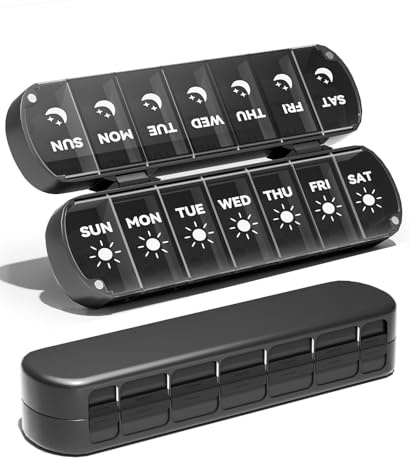 Tablettenbox 7 Tage, Pillendose 7 Tage mit Großen Separaten Fächern, Leicht zu Öffnende Tragbare Medikamentenbox für Vitamine, Fischöl, Medikamente, Nahrungsergänzungsmittel usw.