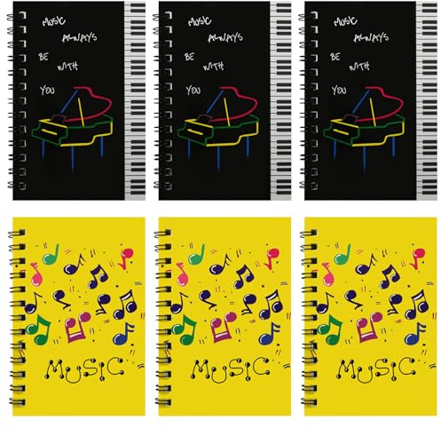 Winterworm 6 Pads Music Themed Spiral Notebooks Small Pocket Memo Notepads Lined and Blank Journal Notebook Set for Home Office School Classroom Student Gifts,36 Sheets,3.2 x 4.7 Inch,2 Colors Cover