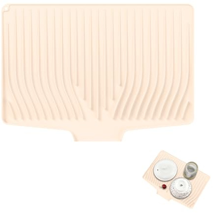Silicone Abtropfmatte für Geschirr (48x35cm) – Großes Abtropfgestell & Spülbecken Organizer aus hitzebeständigem Silikon – Ideal als Küchenhelfer & Geschirr Abtropfständer (Beige)