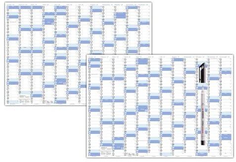 XL Wandkalender DIN A1 2026 + 2027 blau, nass abwischbar plus Folienstift Format 59,4 x 84,1cm Jahresplaner Wandplaner Kalender werden gerollt versendet