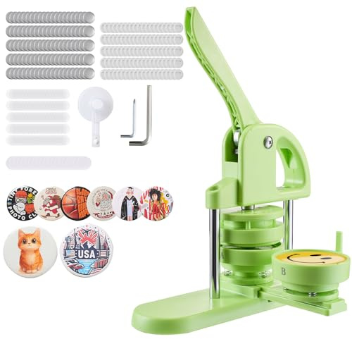 VEVOR Machine à Badges de 75 mm, Presse à Badges Épingles Personnalisés en Plastique, avec 100 Kits de Consommables, Coupe-cercle et Livre Magique, Poignée Ergonomique, pour DIY Épinglettes, Vert
