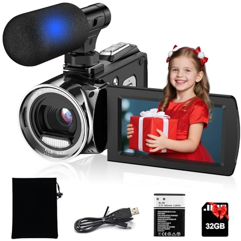 Rumyums Videokamera Camcorder UHD 4K 48MP Vlogging-Kamera Recorder 7,6 cm IPS-Bildschirm 18X Zoom Camcorder Kamera mit Mikrofon für Kinder, Jugendliche, Studenten, Anfänger (schwarz)