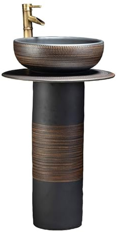 Lavabo de pedestal Fregadero de pedestal, lavabo cerámica vintage, combinación baño montado en el piso con grifo y juego desagüe, adecuado for, balcón, patio al aire libre