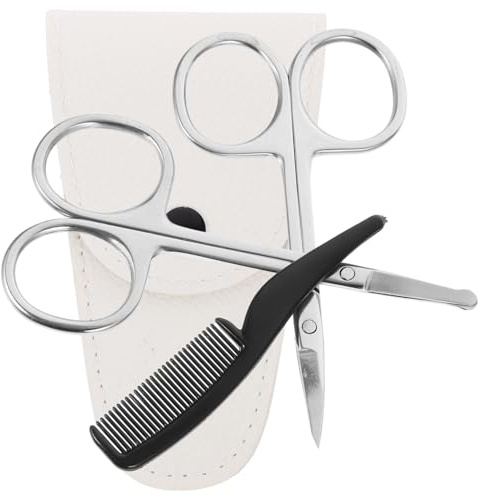 BIUDECO Forbici per Barba e Naso Custodia Bianca in Acciaio Inox Anti-ruggine Kit 4 Pezzi Taglio Netto per Barber Shop e Saloni di Bellezza