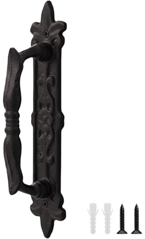 KLEHOPE Scheunentor Griff Schwarz, Türgriff aus Gusseisen, Vintage-Optik, Länge 235 mm, 60 mm hoch, Gartentor Griff mit Schrauben Befestigt für Türschuppen, Garagen, Schränke